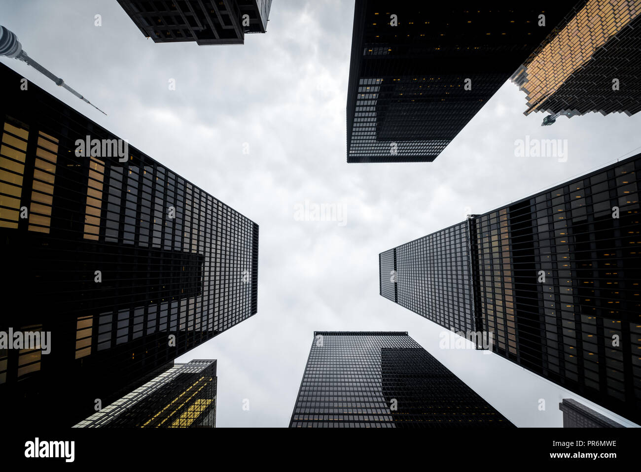 Low angle view of modern skyscrapers in downtown Toronto. Stock Photo