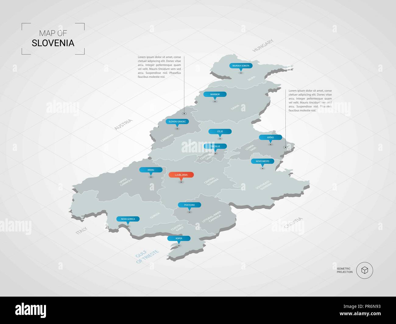 Isometric 3d Slovenia Map Stylized Vector Map Illustration With Cities