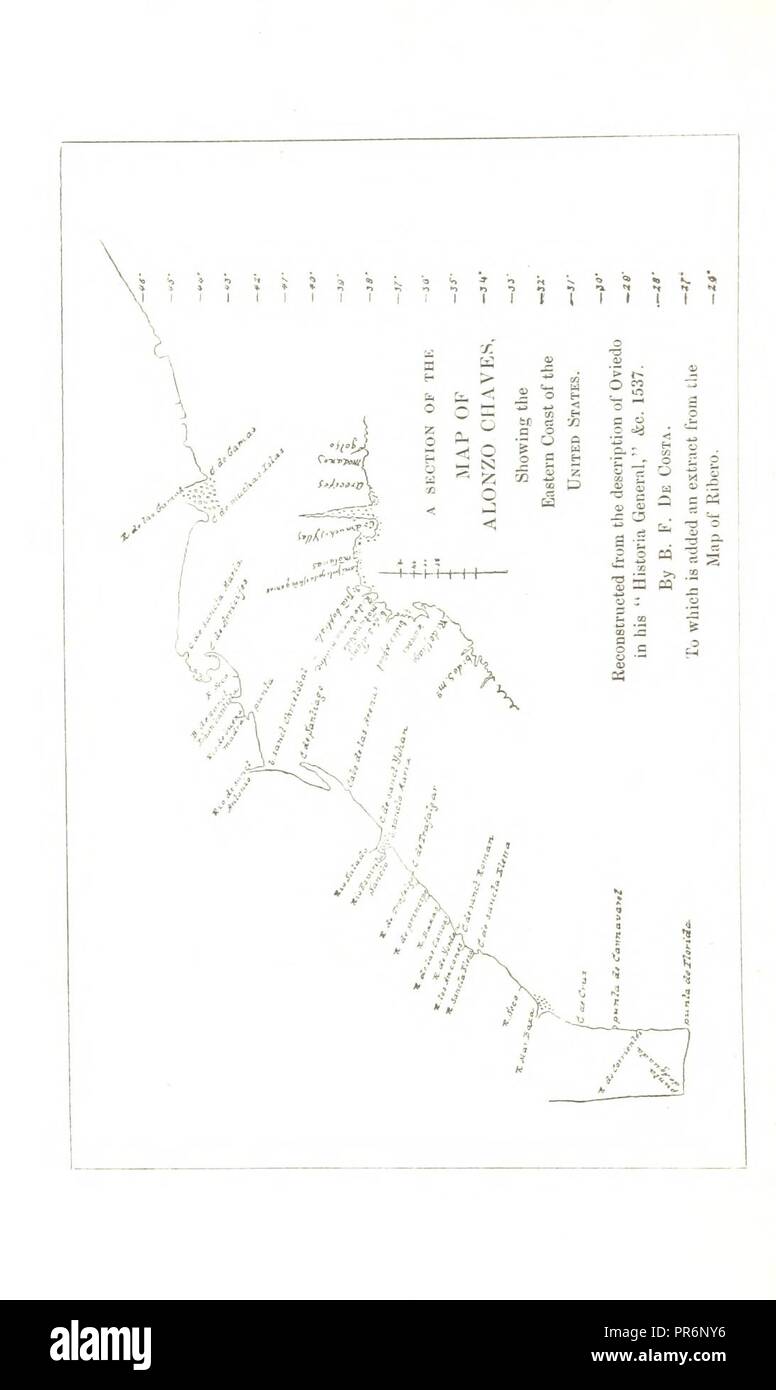 page 8 of 'Cabo de Arenas, or the Place of Sandy Hook in the old cartology, as indicated in the map of Alonzo Chaves . Reprinted  the New England Historical and Genealogical Register' . Stock Photo