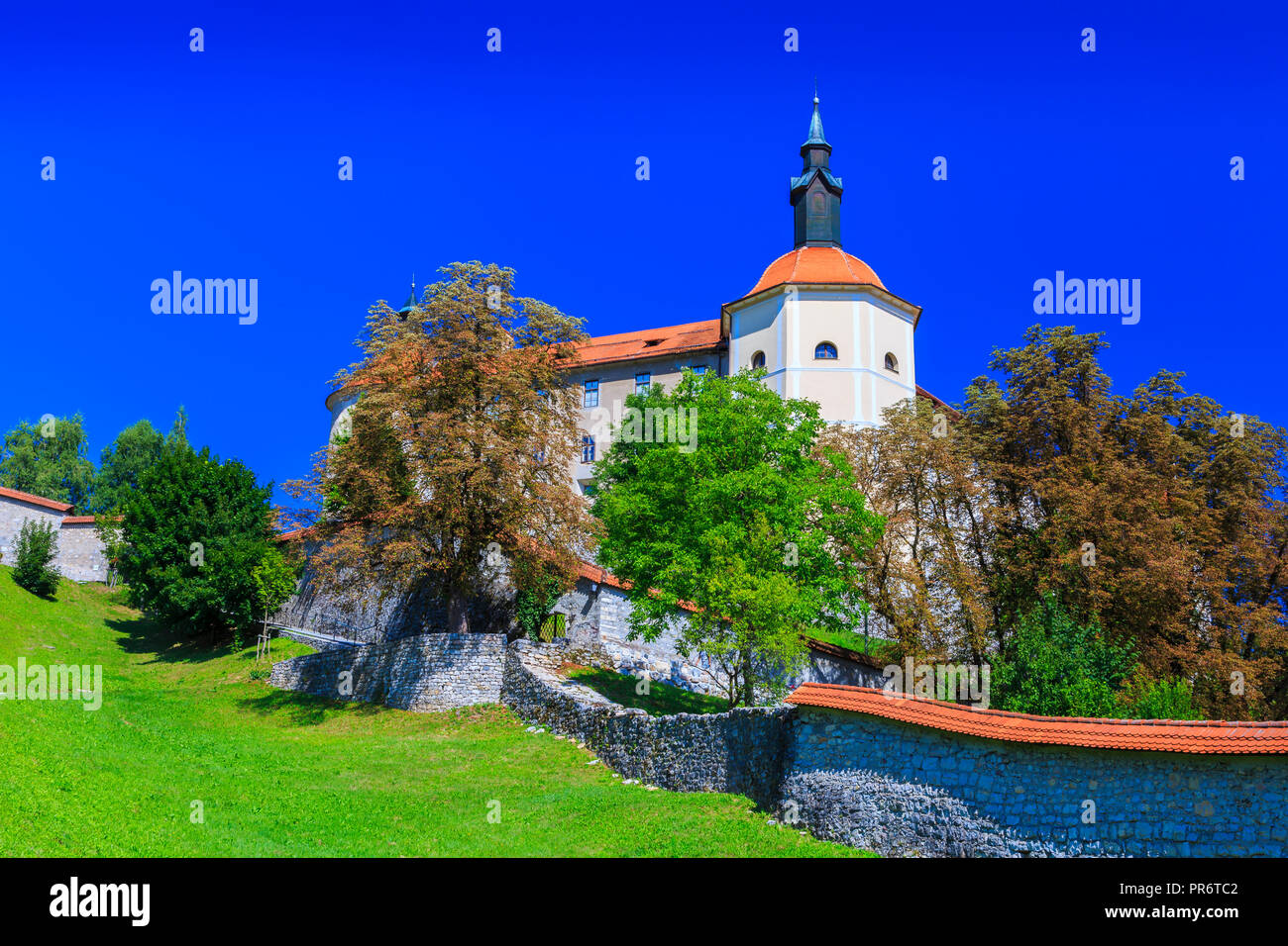Loka Castle. Skofja Loka.  Upper Carniola region. Slovenia, Europe. Stock Photo