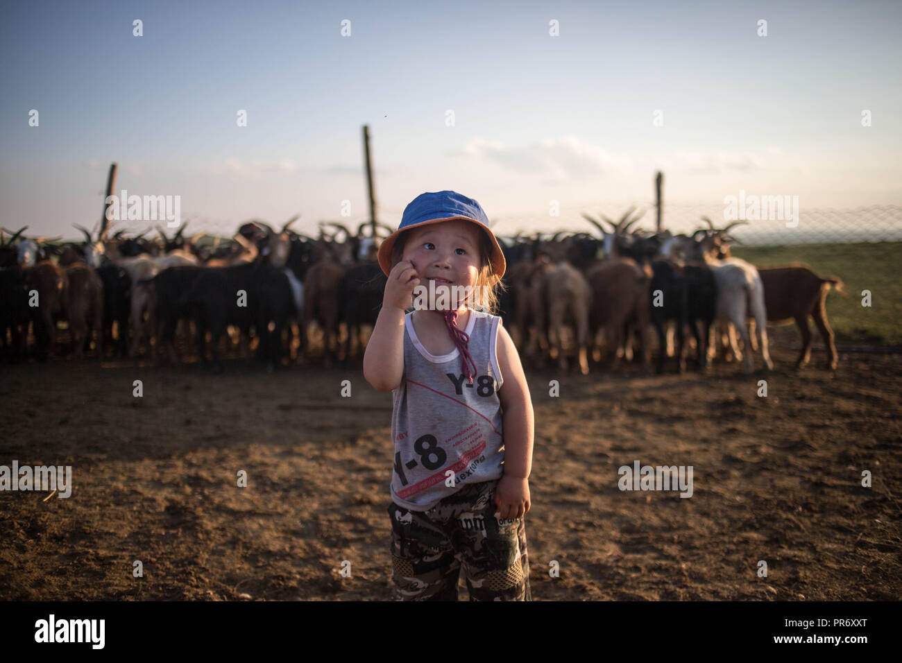 A little girl seen scratching her cheek due to her new teeth growing