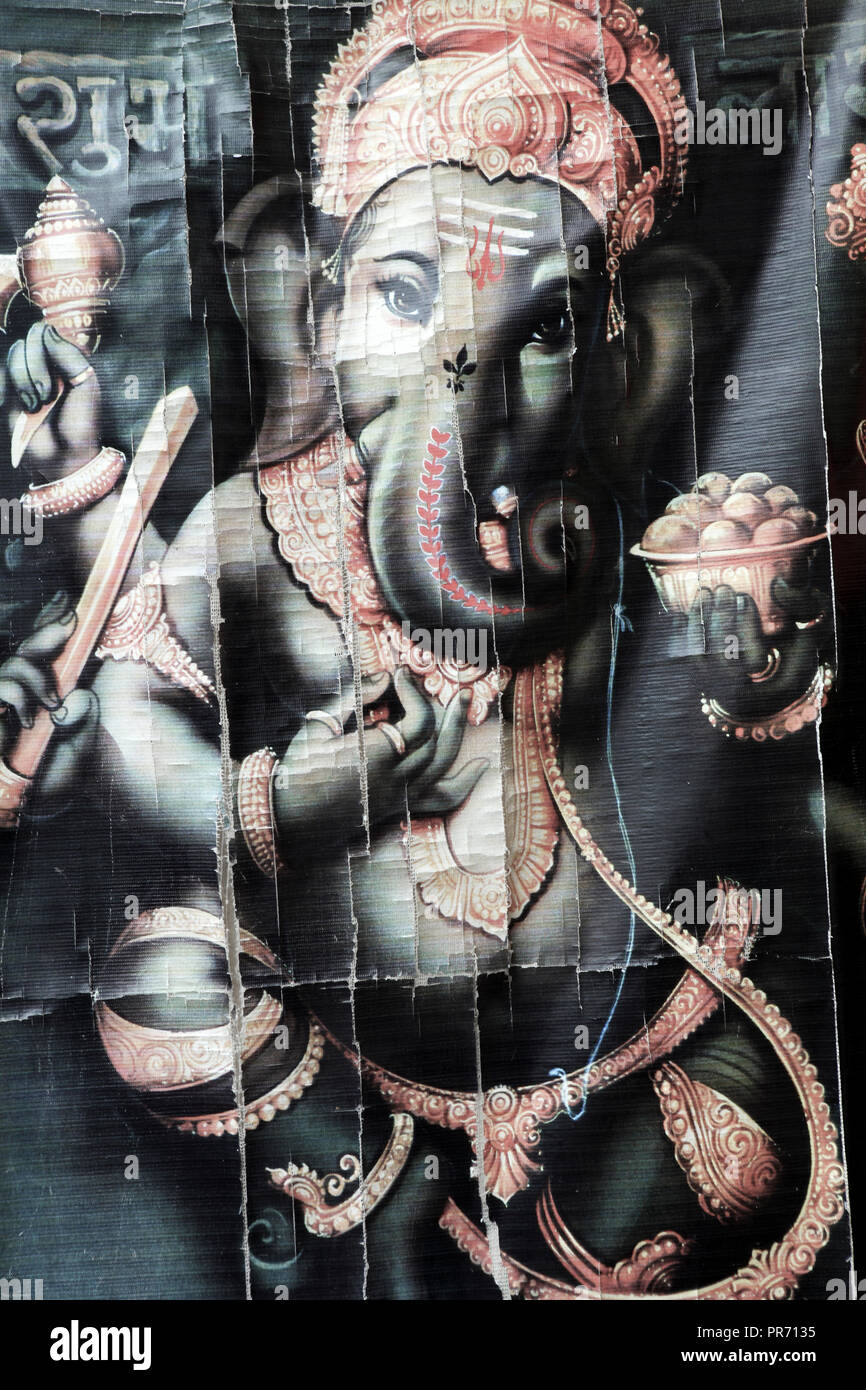Faded canvas of Ganesha the Hindu God of New Beginnings, Success and Wisdom Stock Photo
