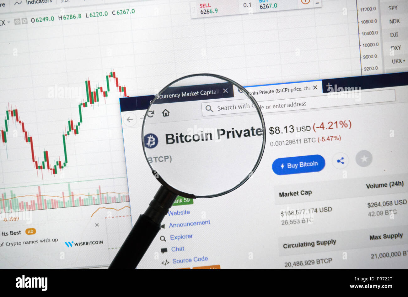 MONTREAL, CANADA - SEPTEMBER 8, 2018: Bitcoin Diamond altcoin site under  magnifying glass. Blockchain is a growing list of records which are linked  us Stock Photo - Alamy