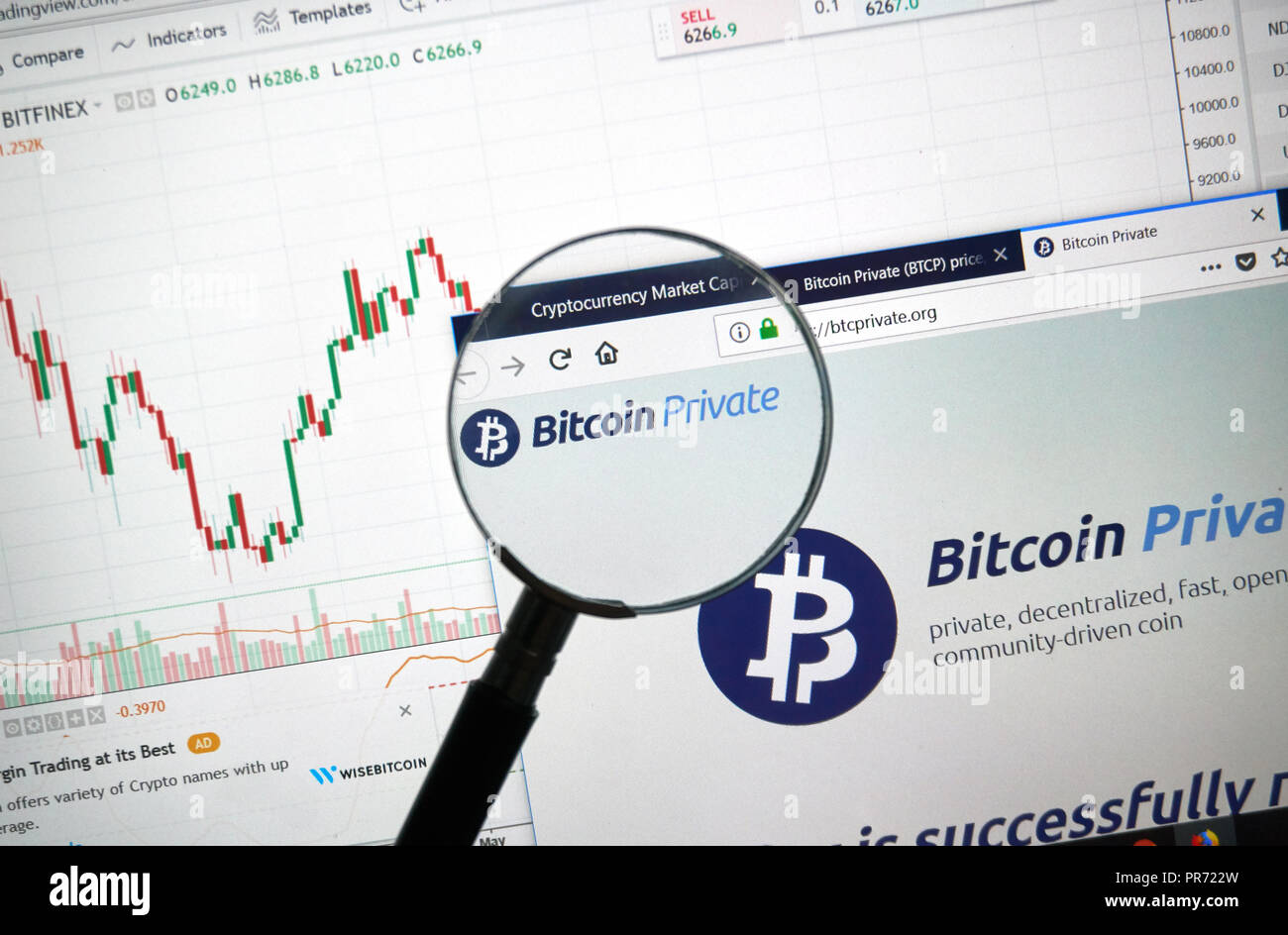 MONTREAL, CANADA - SEPTEMBER 8, 2018: Bitcoin Diamond altcoin site under  magnifying glass. Blockchain is a growing list of records which are linked  us Stock Photo - Alamy