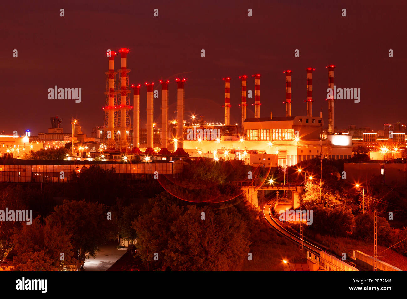 scenic of petrochemical oil refinery plant shines at night Stock Photo ...