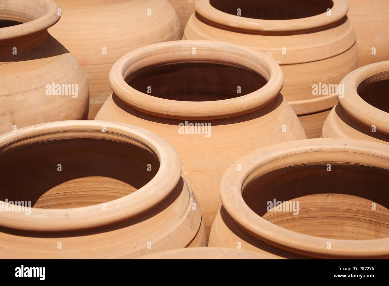 clay pots, empty terracotta pot collection   - Stock Photo