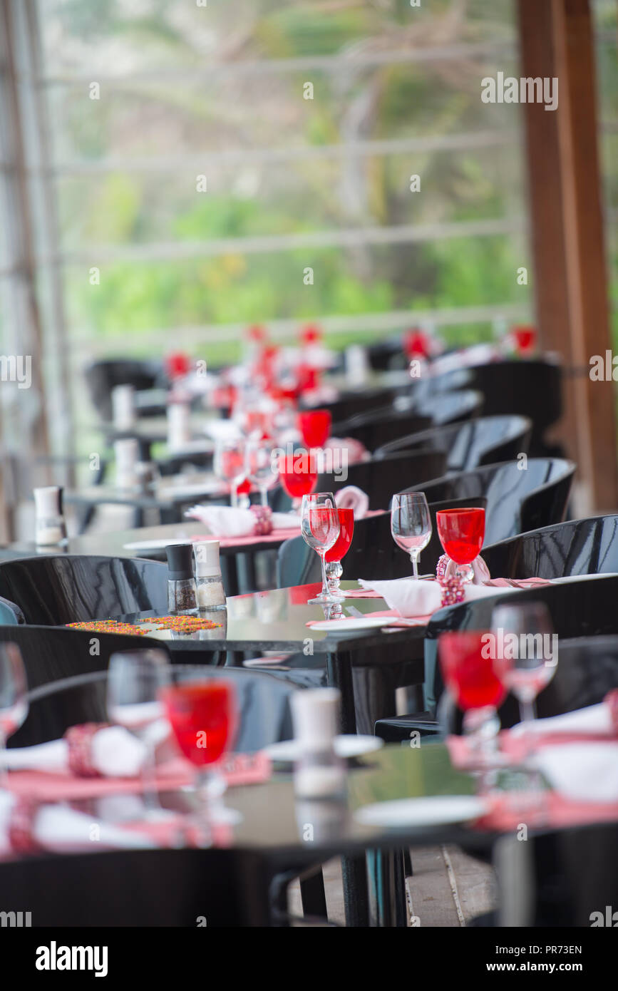 table setting at modern tropical restaurant Stock Photo