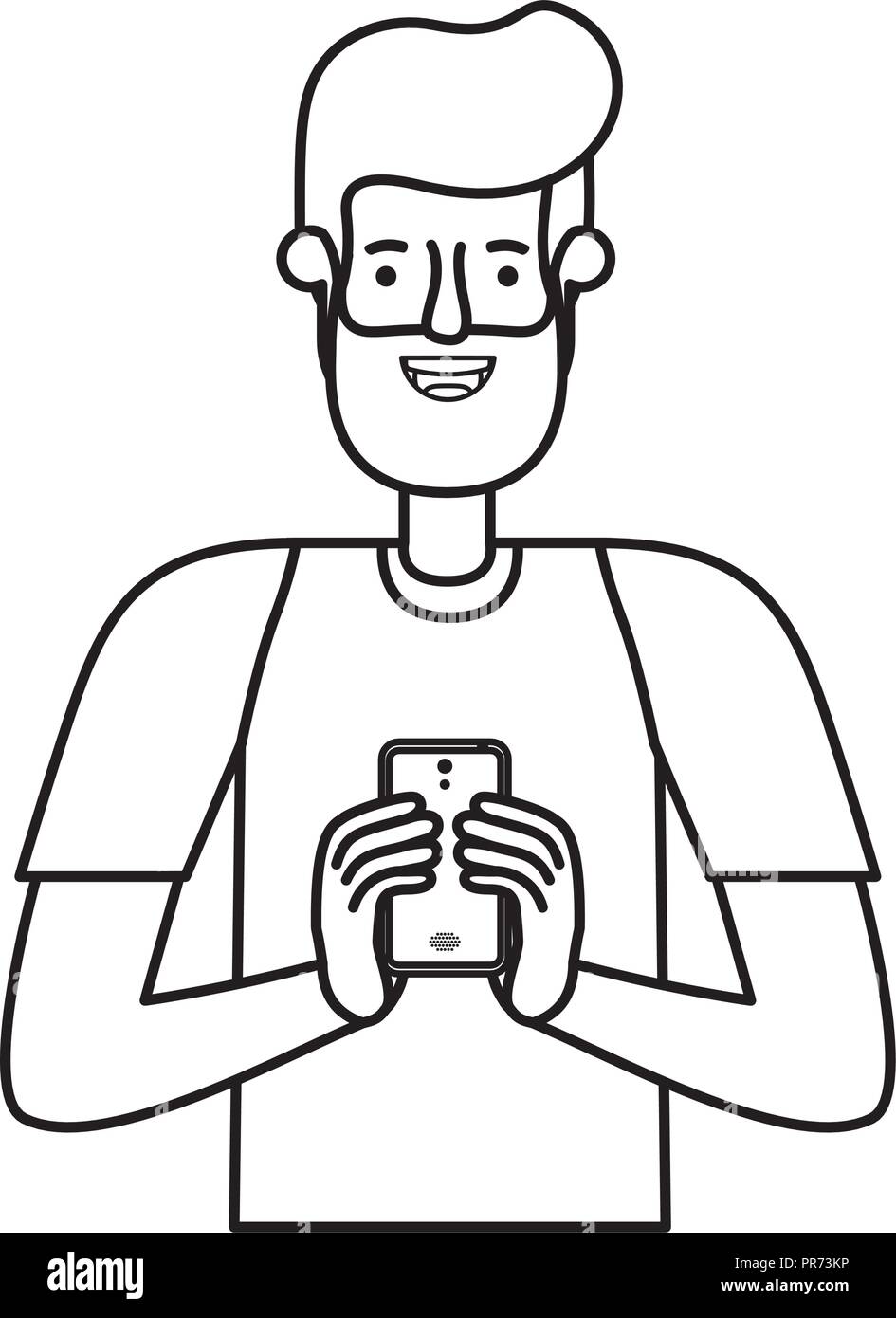 young man with beard and smartphone vector illustration design Stock ...