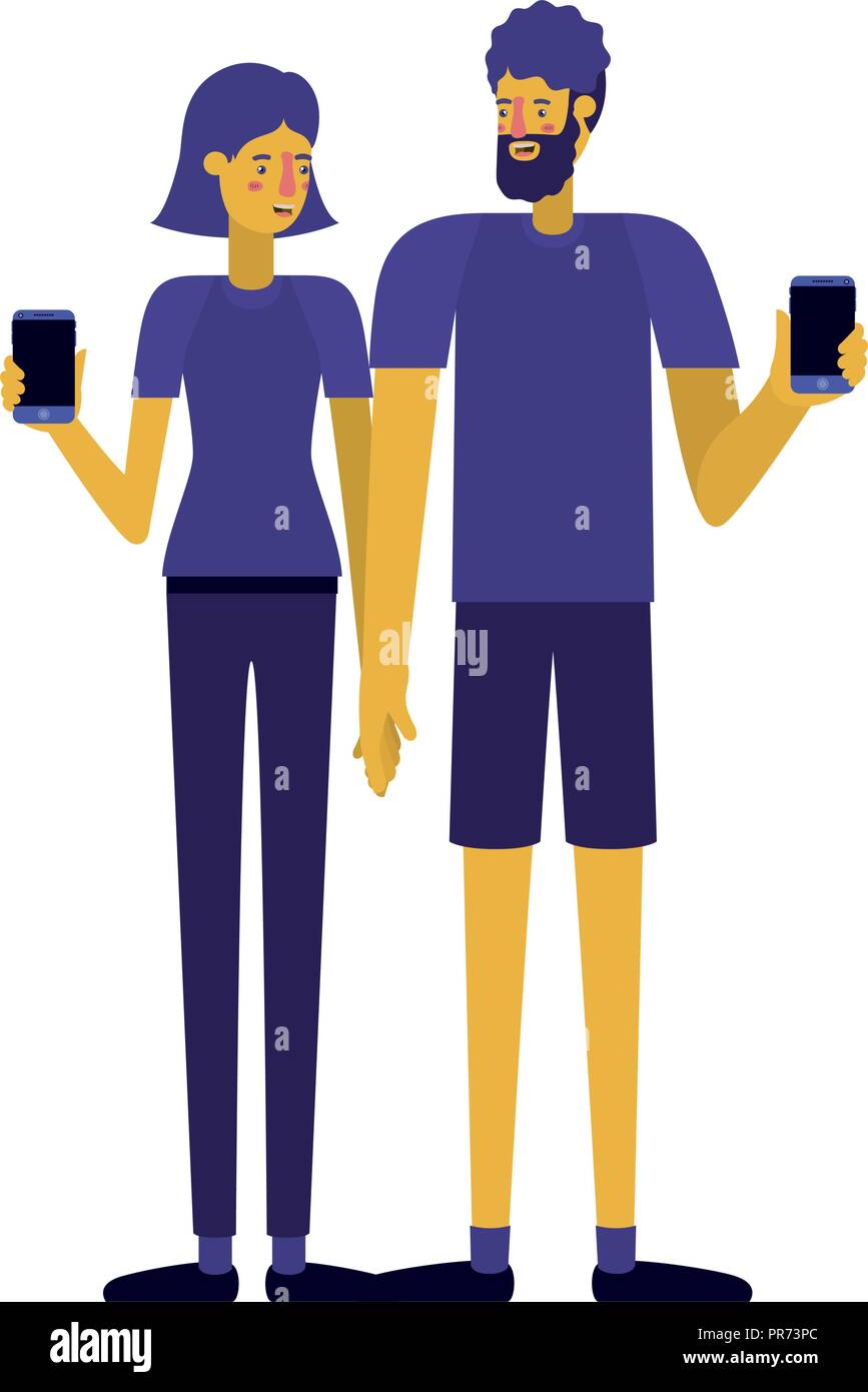 young couple using smartphone vector illustration design Stock Vector ...