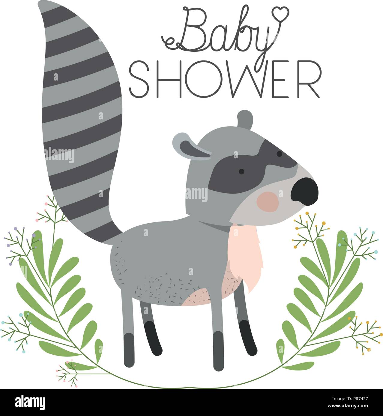cute raccoon with wreath baby shower card vector illustration design ...