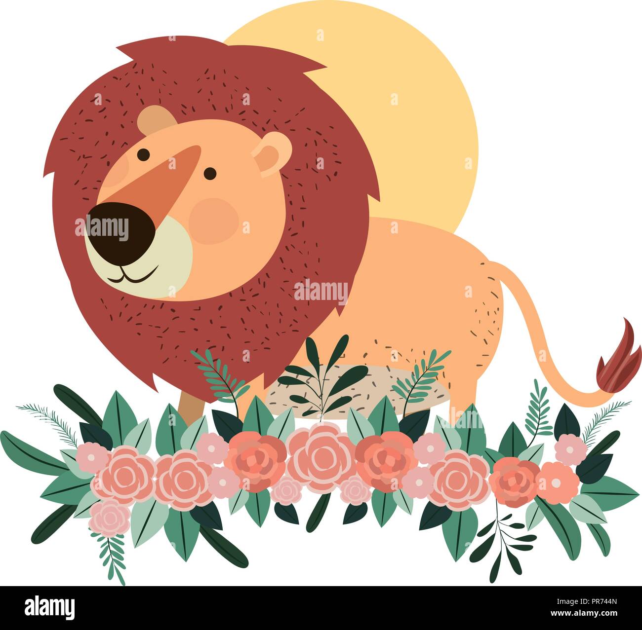 cute and adorable lion with floral decoration Stock Vector Image & Art ...