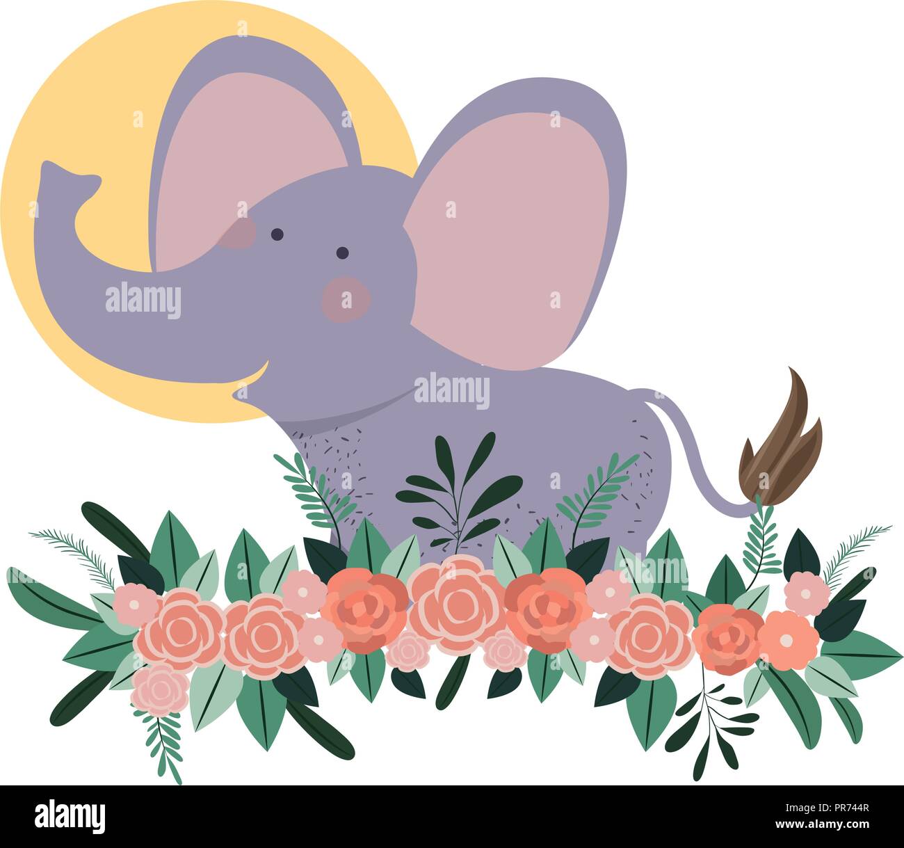 cute and adorable elephant with floral decoration Stock Vector Image ...