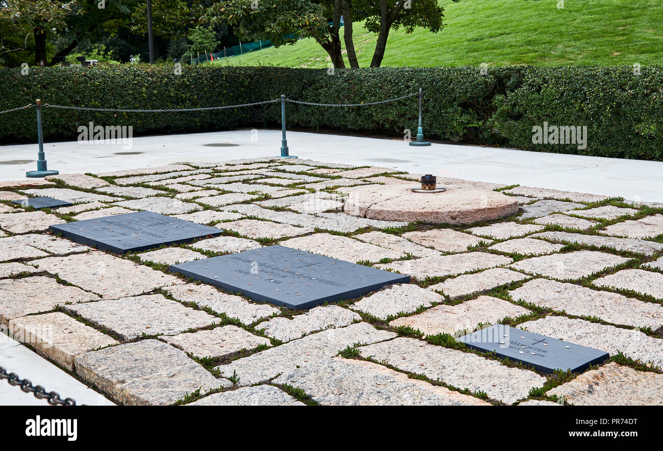 Arlington, Virginia, USA - September 15, 2018: Gravesite of President John F Kennedy and family at Arlington National Cemetery Stock Photo