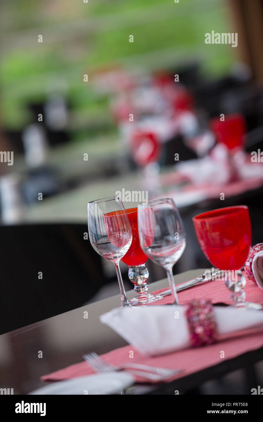 table setting at modern tropical restaurant Stock Photo