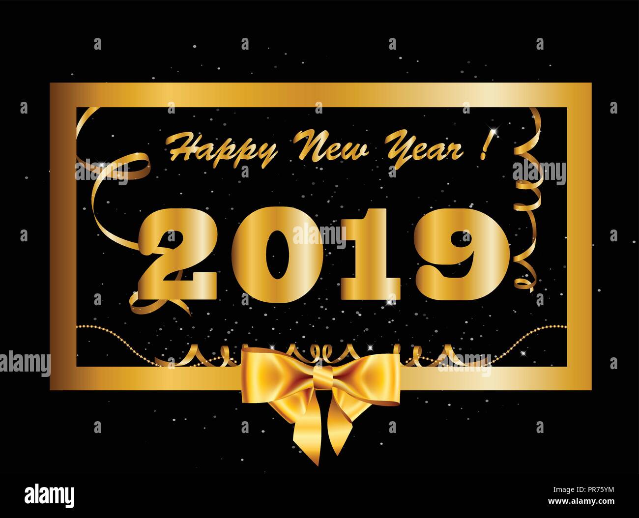 Vector 2019 Happy New Year background with golden gift bow inside of ...