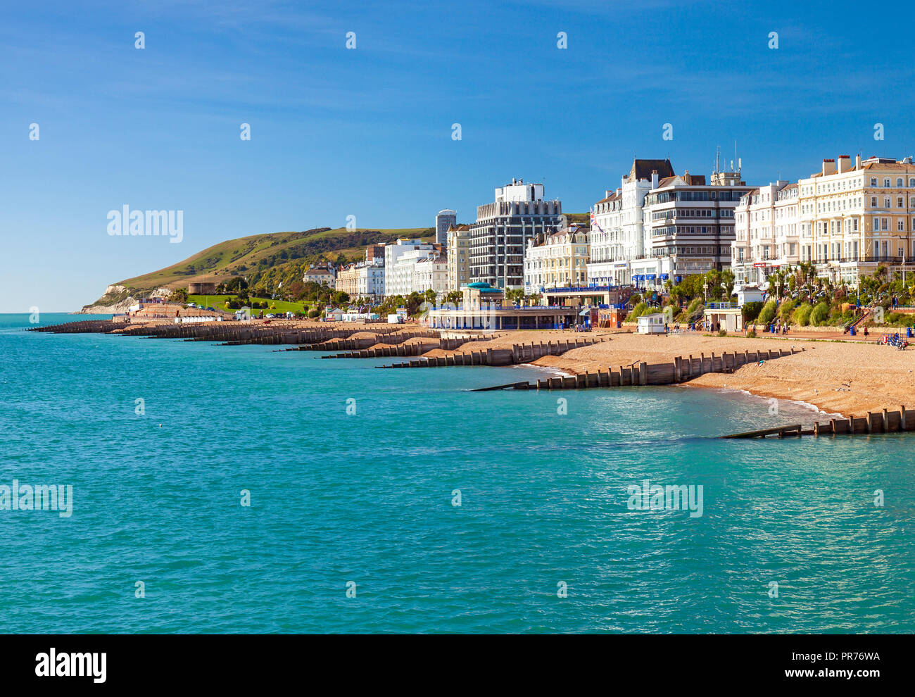 Eastbourne seafront with Beachy Head in the distance. Stock Photo