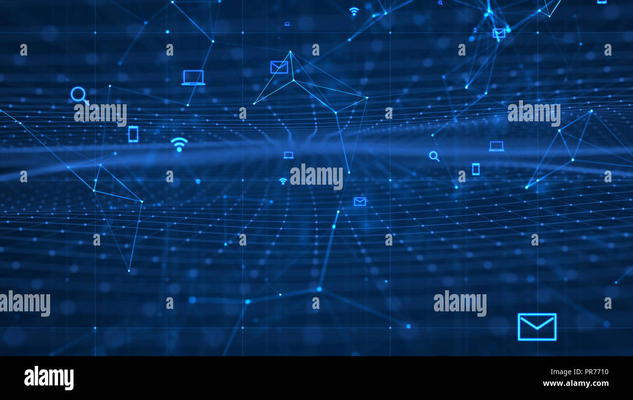 Growing Global Network And Data Connections Concept.Scientific Technology Data Network Surrounding Global Connectivity. Stock Photo