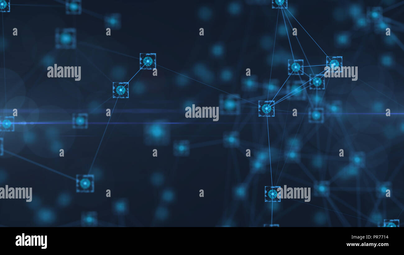 Blockchain network concept.Isometric digital blocks square code big ...