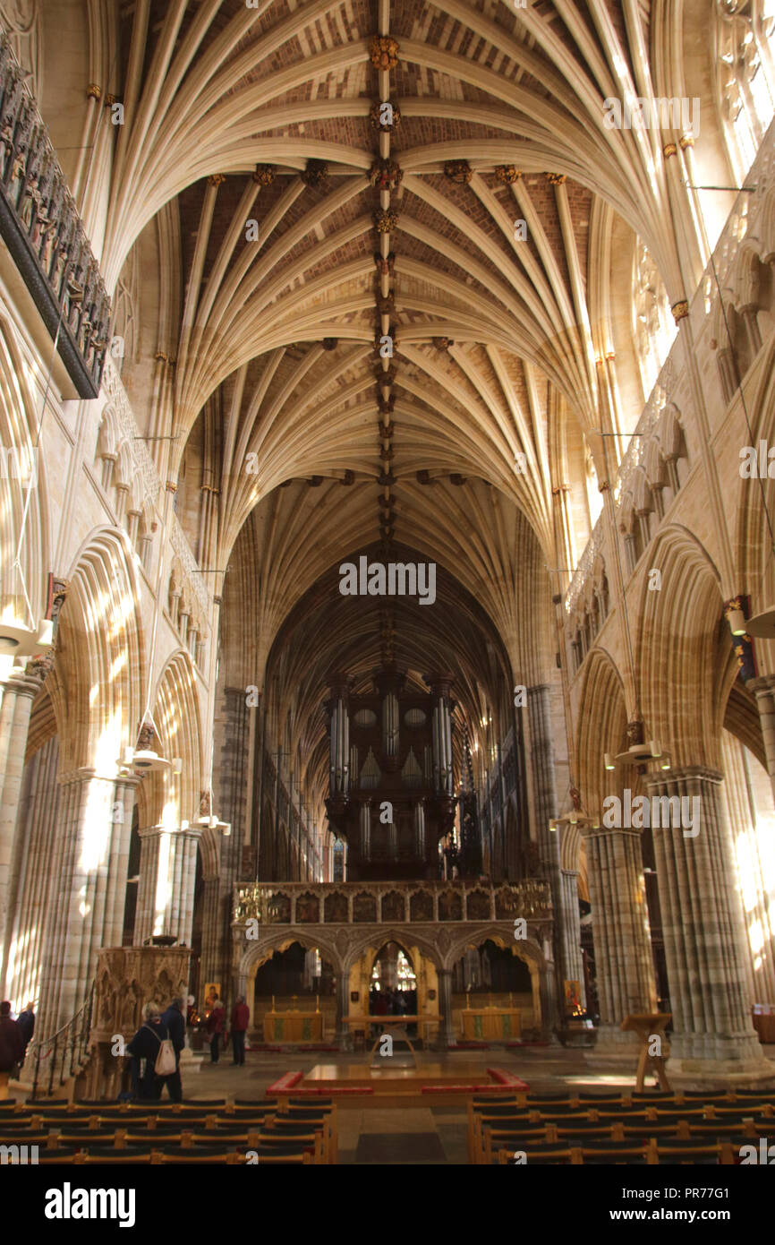 Vaulted ceiling inside Exeter Cathedral Devon England Stock Photo