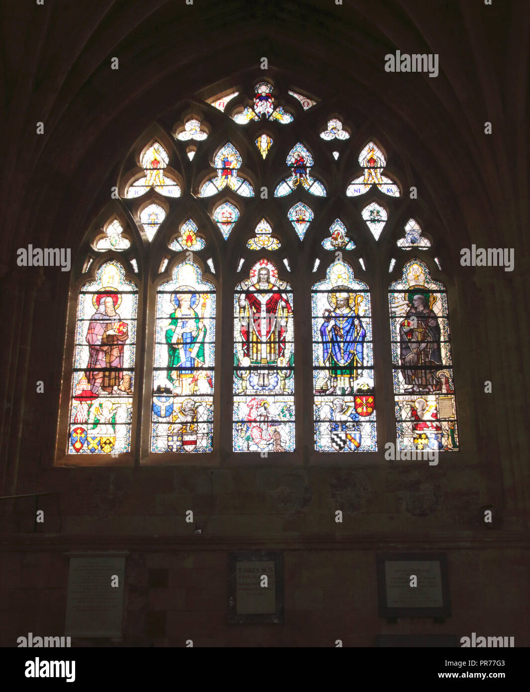Stained glass window inside Exeter Cathedral Devon England Stock Photo