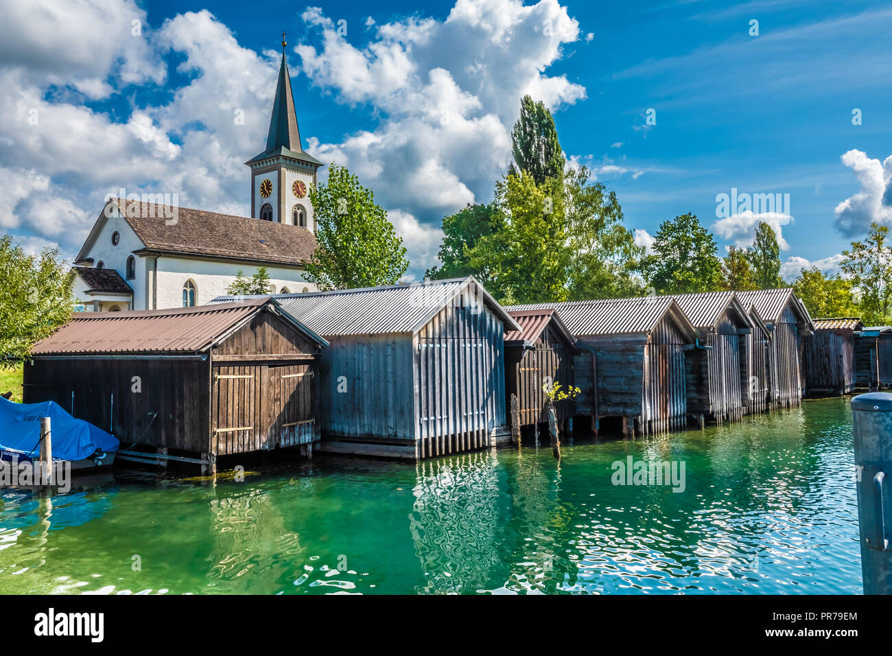 The beautiful historical village of Busskirch on the shores of the Upper Zurich Lake (Obersee), Rapperswil-Jona, Sankt Gallen, Switzerland Stock Photo