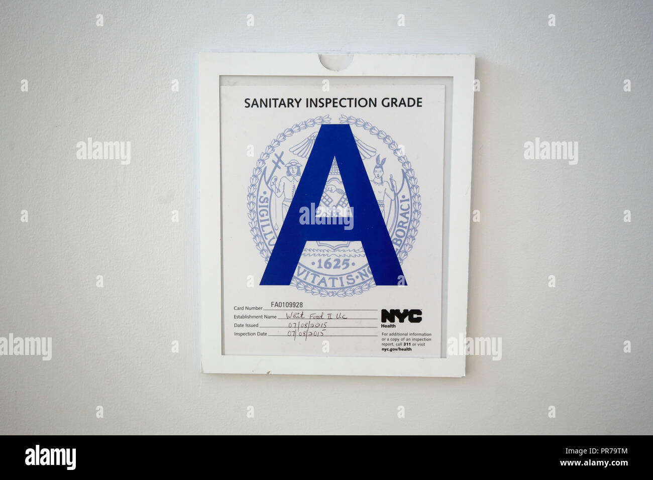 NYC Sanitary Inspection Grade; restaurant grade Stock Photo