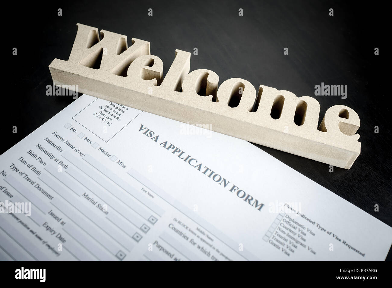 Welcome to easy Visa application form paper document Stock Photo