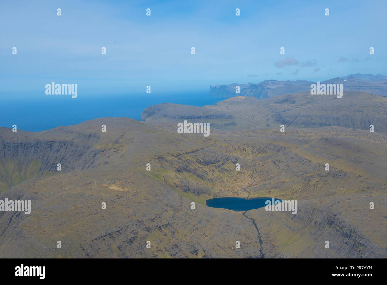 aerial photo of Vagar Island, Faroe Islands, Denmark, Europe Stock Photo