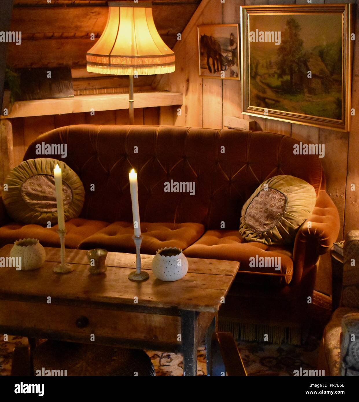 Classical style Armchair sofa couch in vintage room with desk lamp and ...