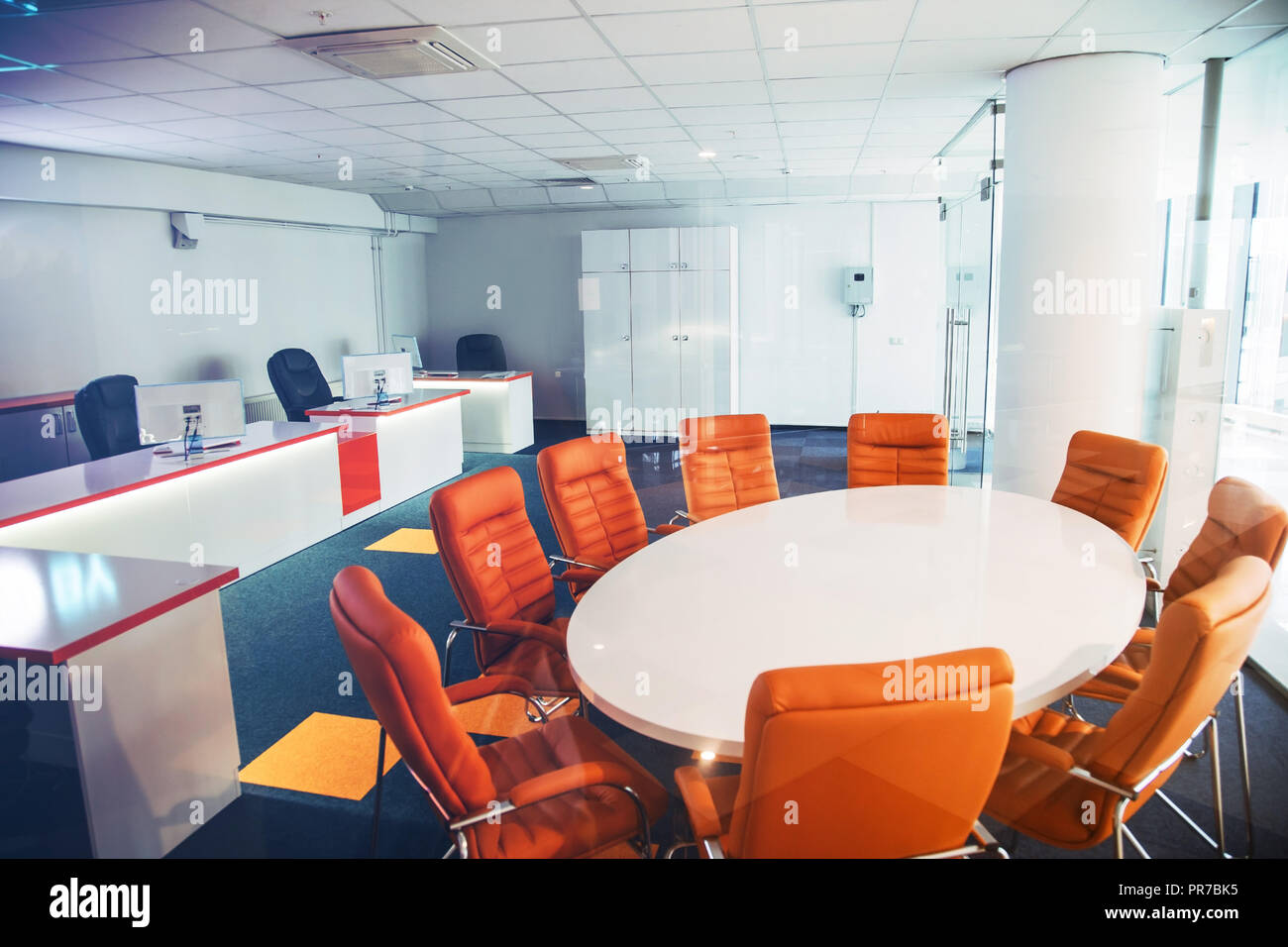 Cozy modern office empty meeting room interior Stock Photo