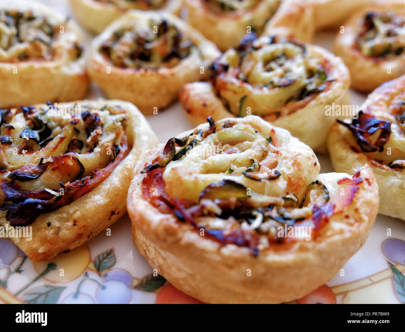 Mini pizza rolls parma ham and vegetables Stock Photo
