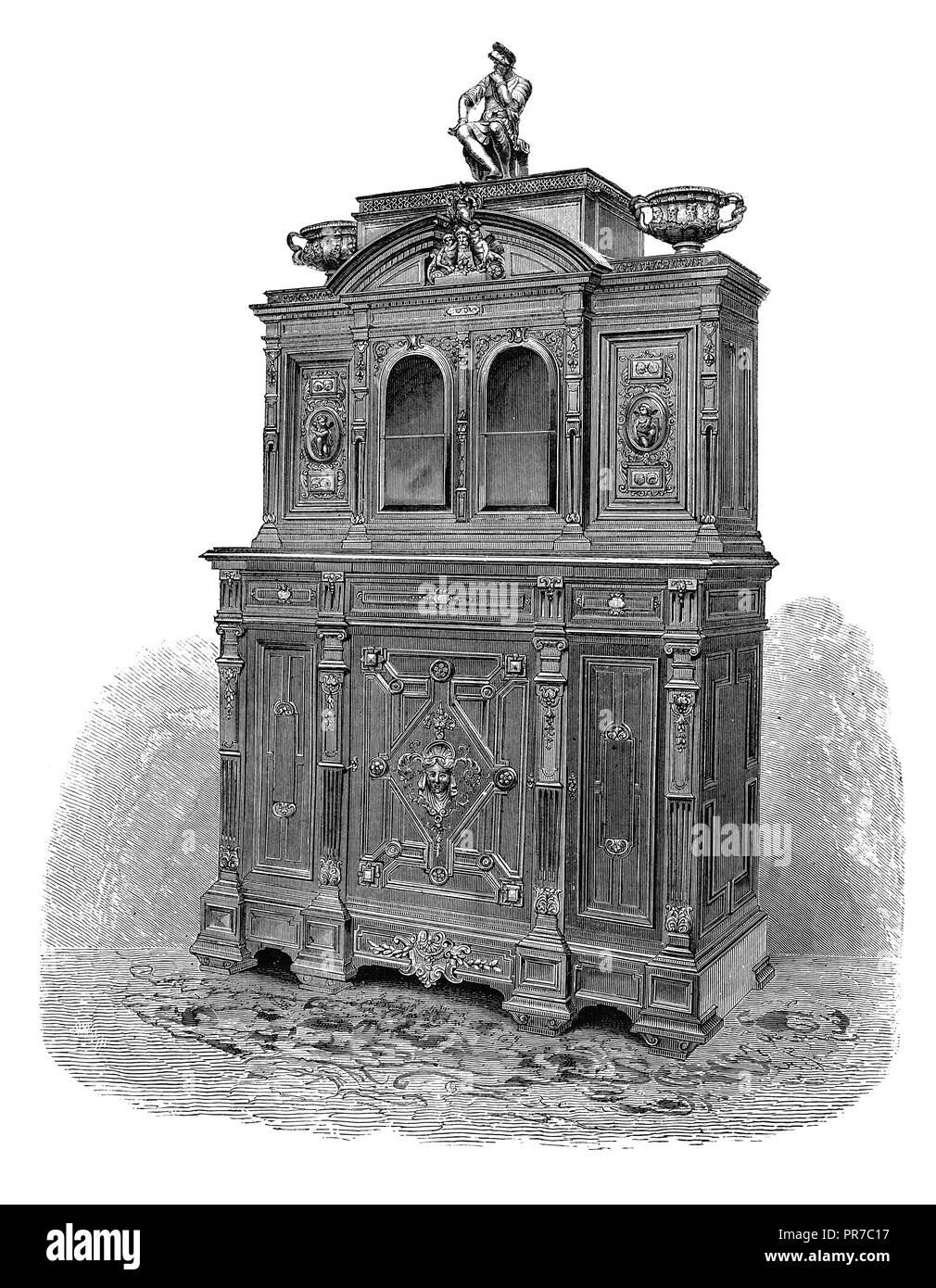 19th century illustration of gems of industrial art. Cabinet for objects of art. By Sauvrezy. Published in 'The Practical Magazine, an Illustrated Cyc Stock Photo