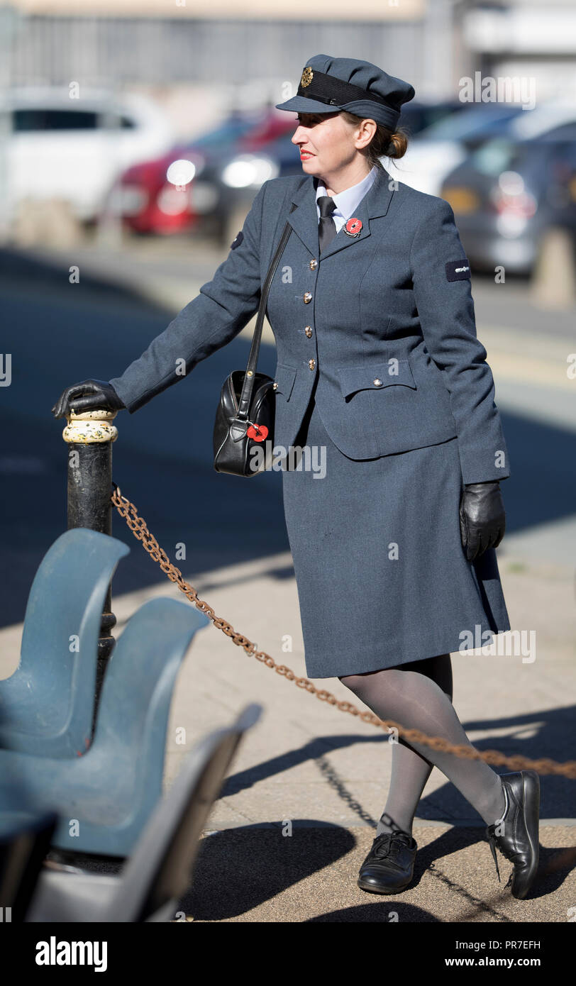 Woman wearing 1940’s style RAF uniform at the Welshpool 1940s weekend 2018 Stock Photo