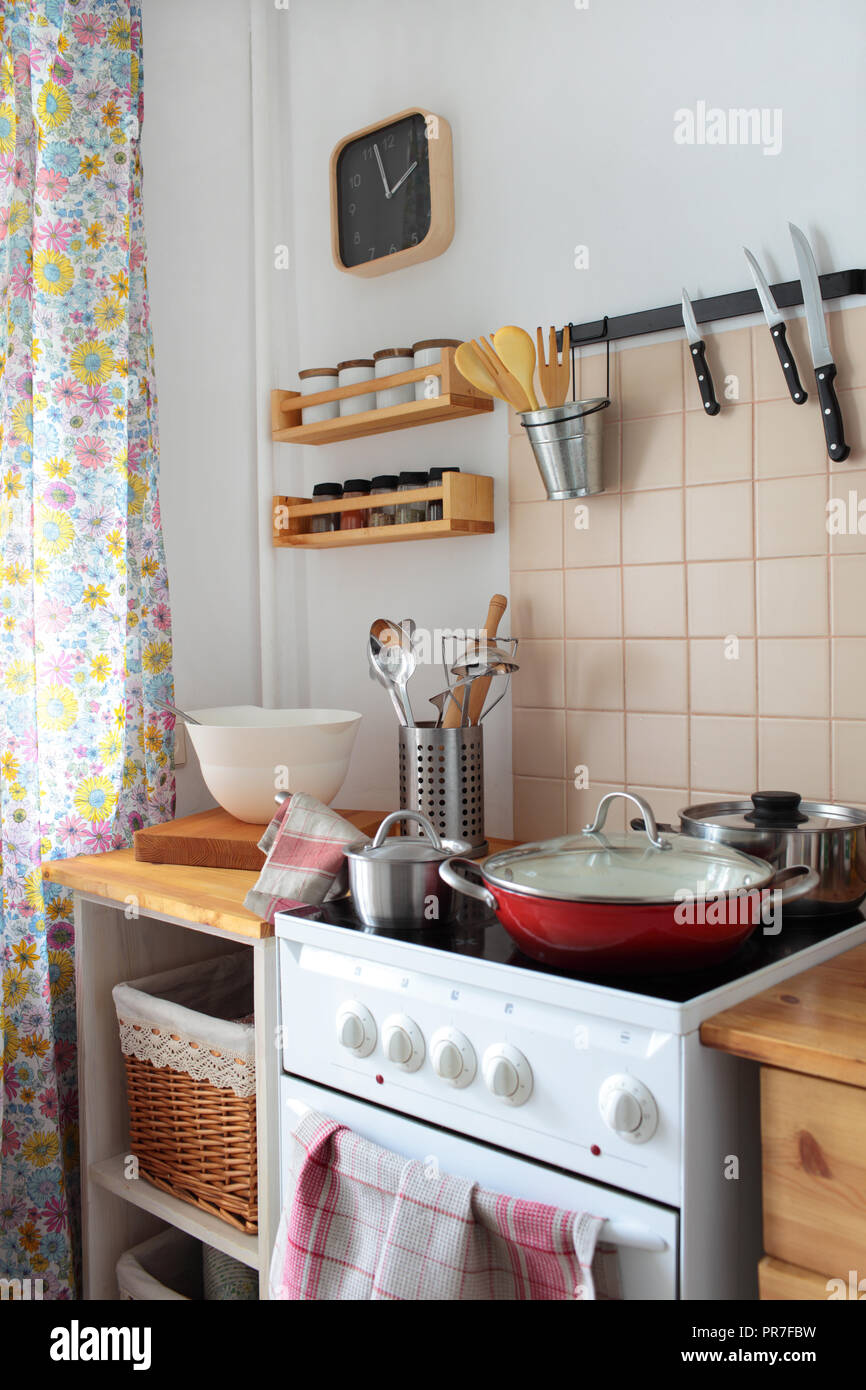 Domestic kitchen interior with stove Stock Photo Alamy