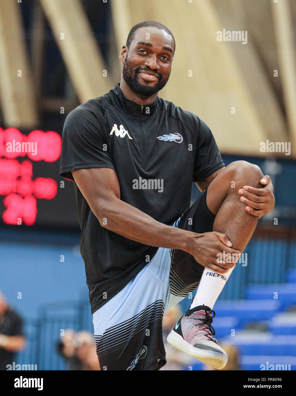 Crystal Palace, London, 29th Sep 2018. Tayo Ogedengbe, Surrey captain. New British Basketball League (BBL) team London City Royals win their debut home game 91:85 v Surrey Scorchers at the National Sports Centre in Crystal Palace, Southeast London. Credit: Imageplotter News and Sports/Alamy Live News Stock Photo