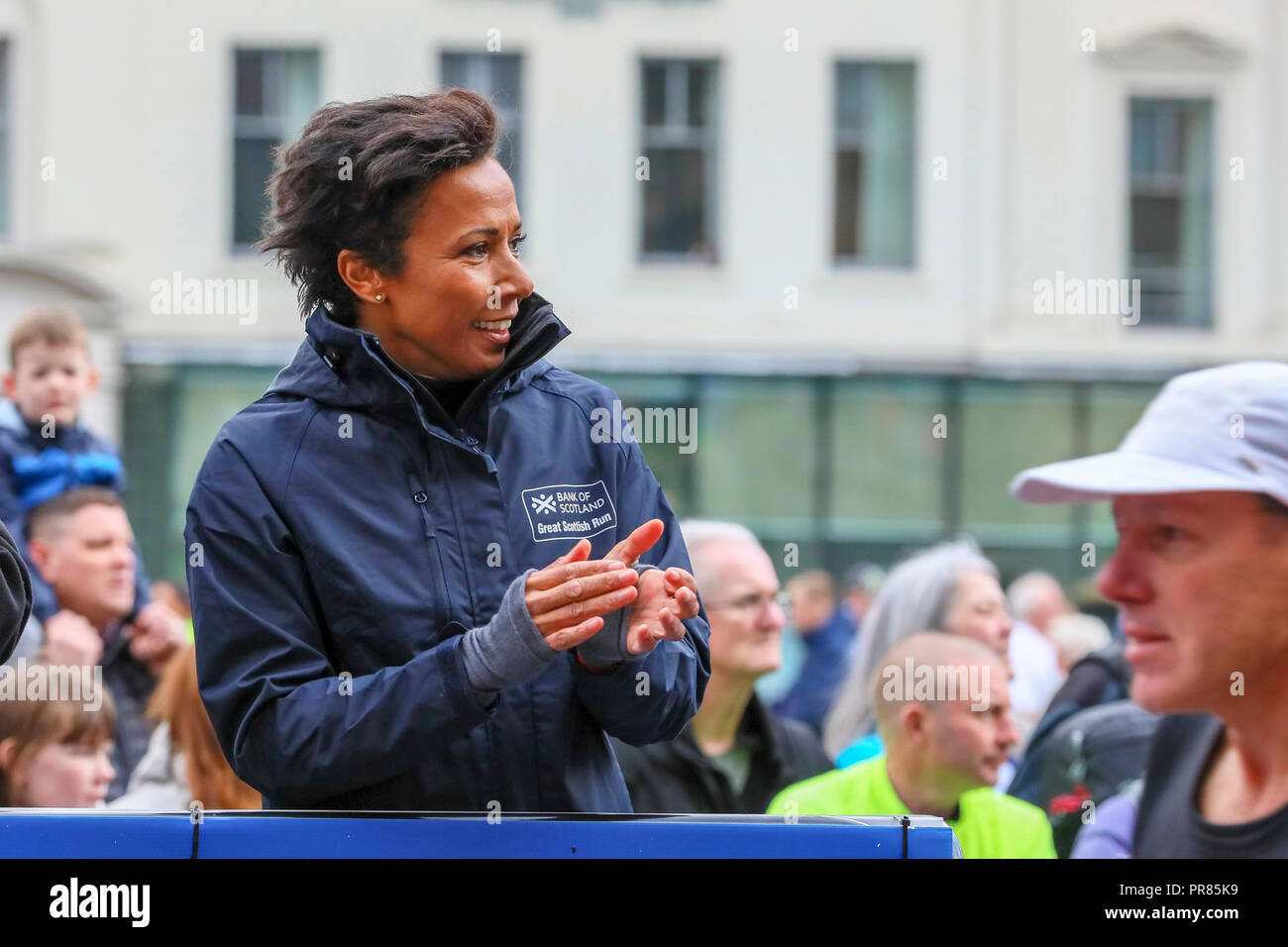 Glasgow, UK. 30th Sept 2018. Thousands of runners turned out to take part in the annual Great Scottish Run, running either 10k or half marathon, through the Glasgow city centre, across the Kingston Bridge over the River Clyde and finishing at Glasgow Green. The runners were cheered off by Colonel Dame Kelly Holmes who was this years Ambassador for the Run Credit: Findlay/Alamy Live News Stock Photo