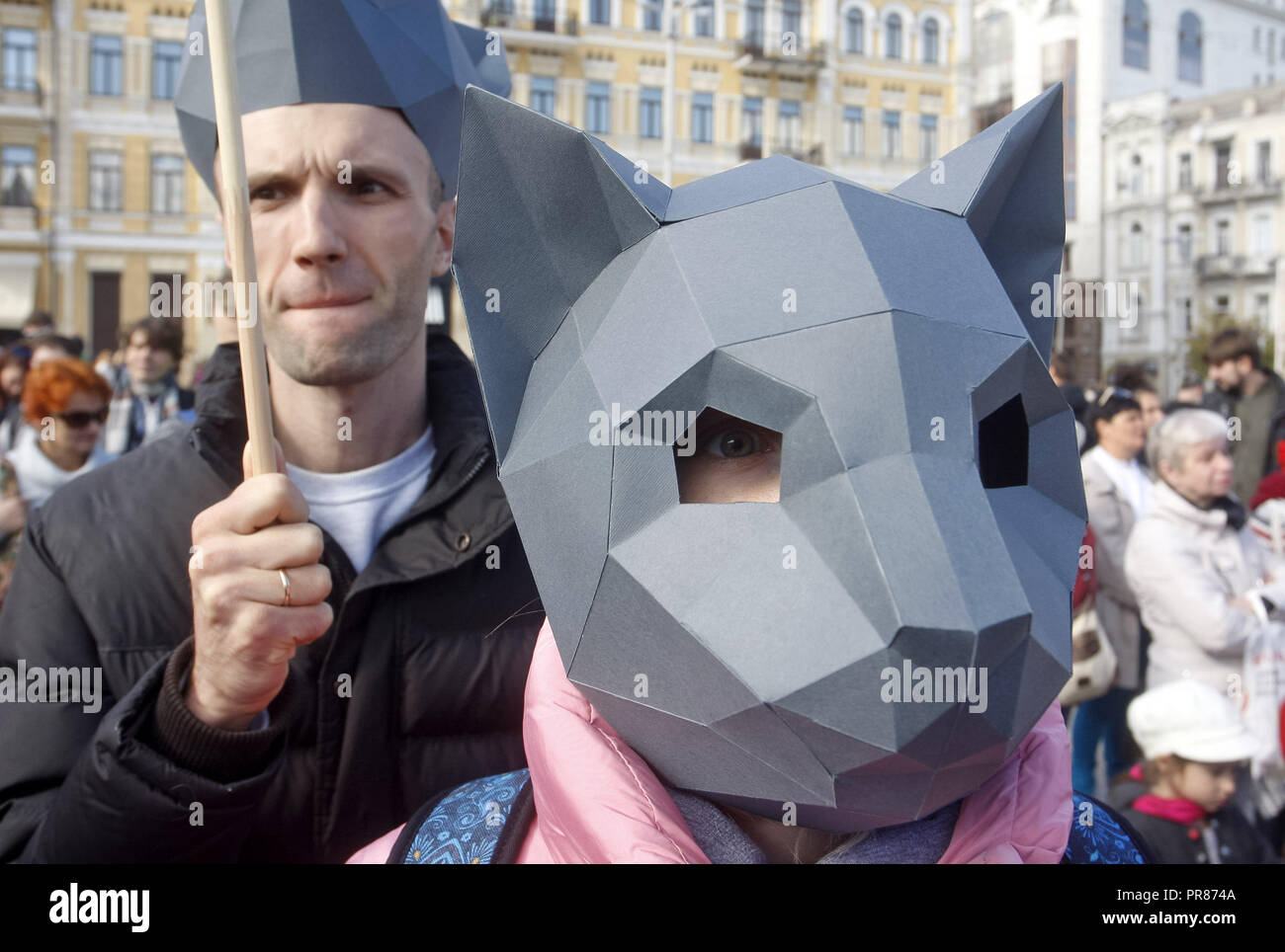 Kiev, Ukraine. 30th Sep, 2018. Animal rights activists wearing animal ...