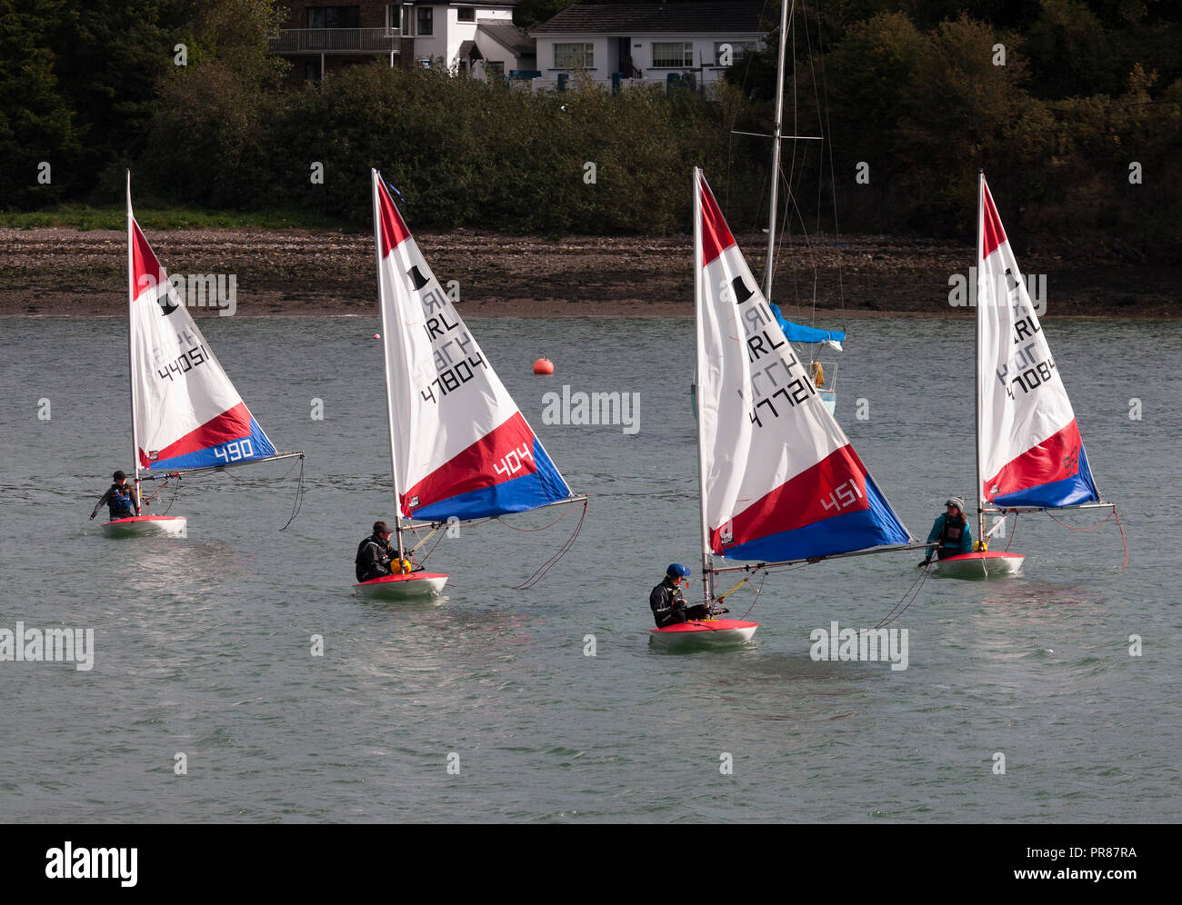 Crosshaven, Cork, Ireland. 30th September, 2018. Topper sailing dinghys from the Royal Cork Yacht Club out practicing in the harbour on a Sunday afternoon. Credit: David Creedon/Alamy Live News Stock Photo
