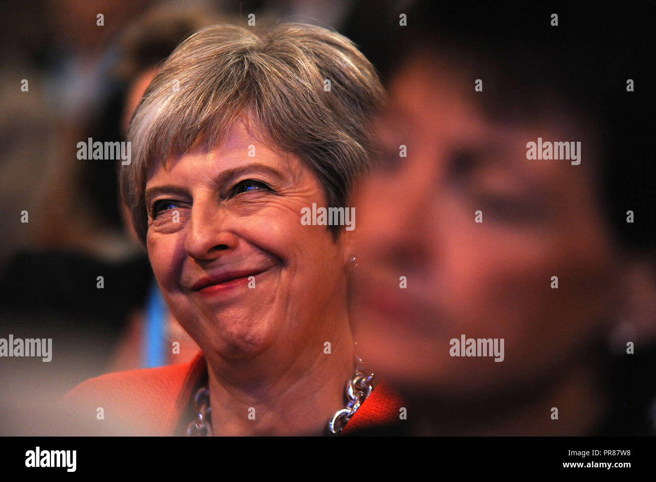 Birmingham, UK. 30th September, 2018.  Theresa May MP, Prime Minister and Leader of the Conservative Party, listening to opening speeches to conference on the first session of the first day of the Conservative Party annual conference at the ICC.  Kevin Hayes/Alamy Live News Stock Photo