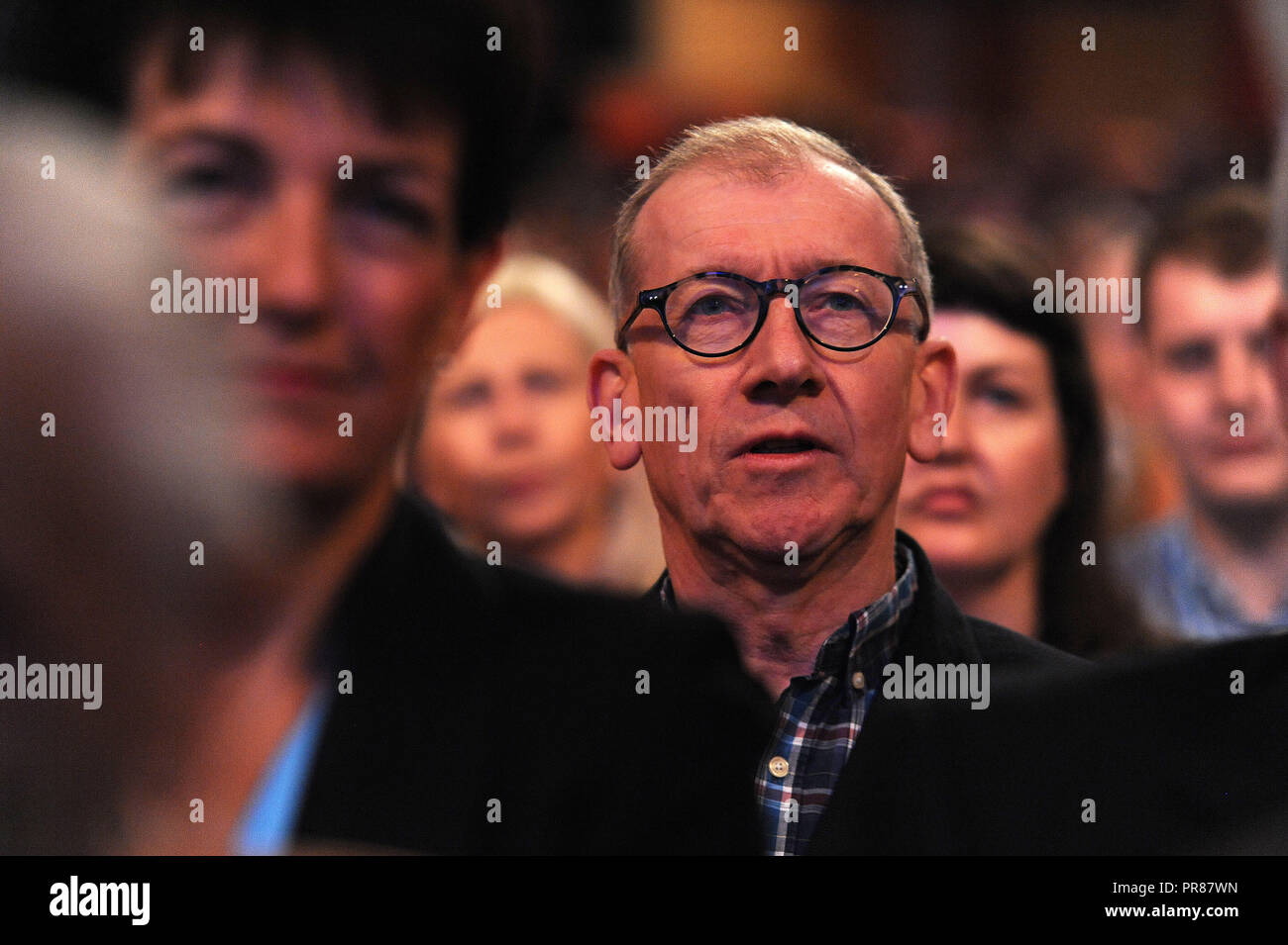 Birmingham, UK. 30th September, 2018.  Philip May, husband of Theresa May MP, Prime Minister and Leader of the Conservative Party, listening to opening speeches to conference on the first session of the first day of the Conservative Party annual conference at the ICC.  Kevin Hayes/Alamy Live News Stock Photo