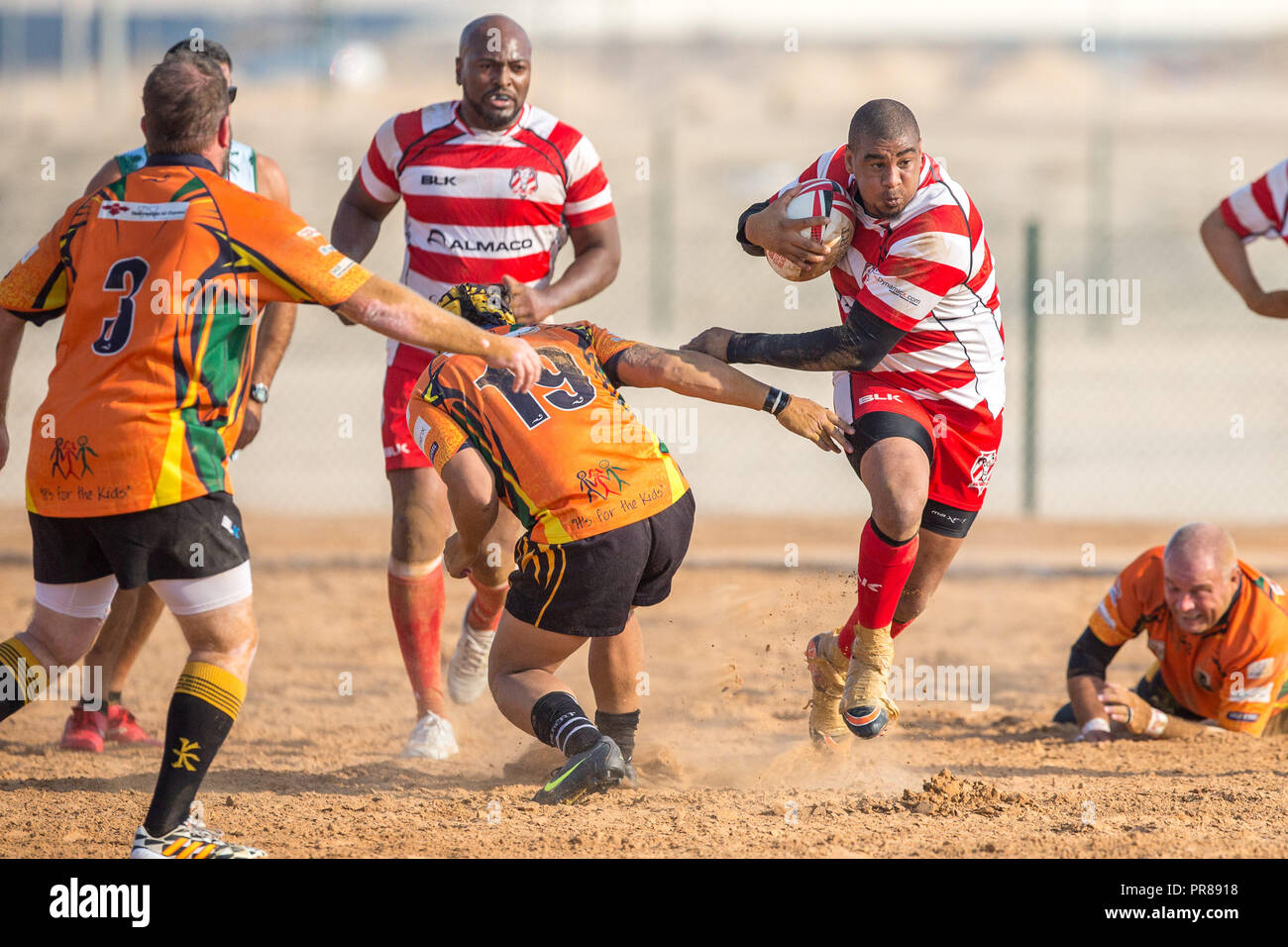 December 16, 2016 - Ras Al Khaimah, Ras Al Khaimah, United Arab Emirates -  Team players seen in action at their sand pitch during the game.Rugby in  RAK has been reported to
