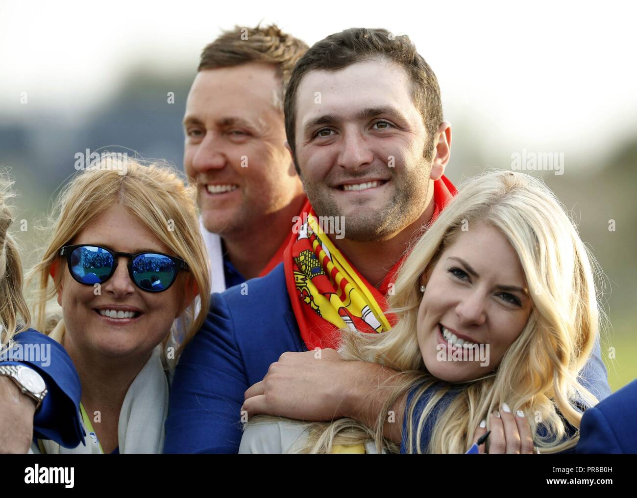 Guyancourt France 30th Sep 2018 Jon Rahm 2 R Of Spain Celebrates With His Girlfriend Kelley Cahill R After Europe Team Win On The Final Day Of The Ryder Cup 2018 At The