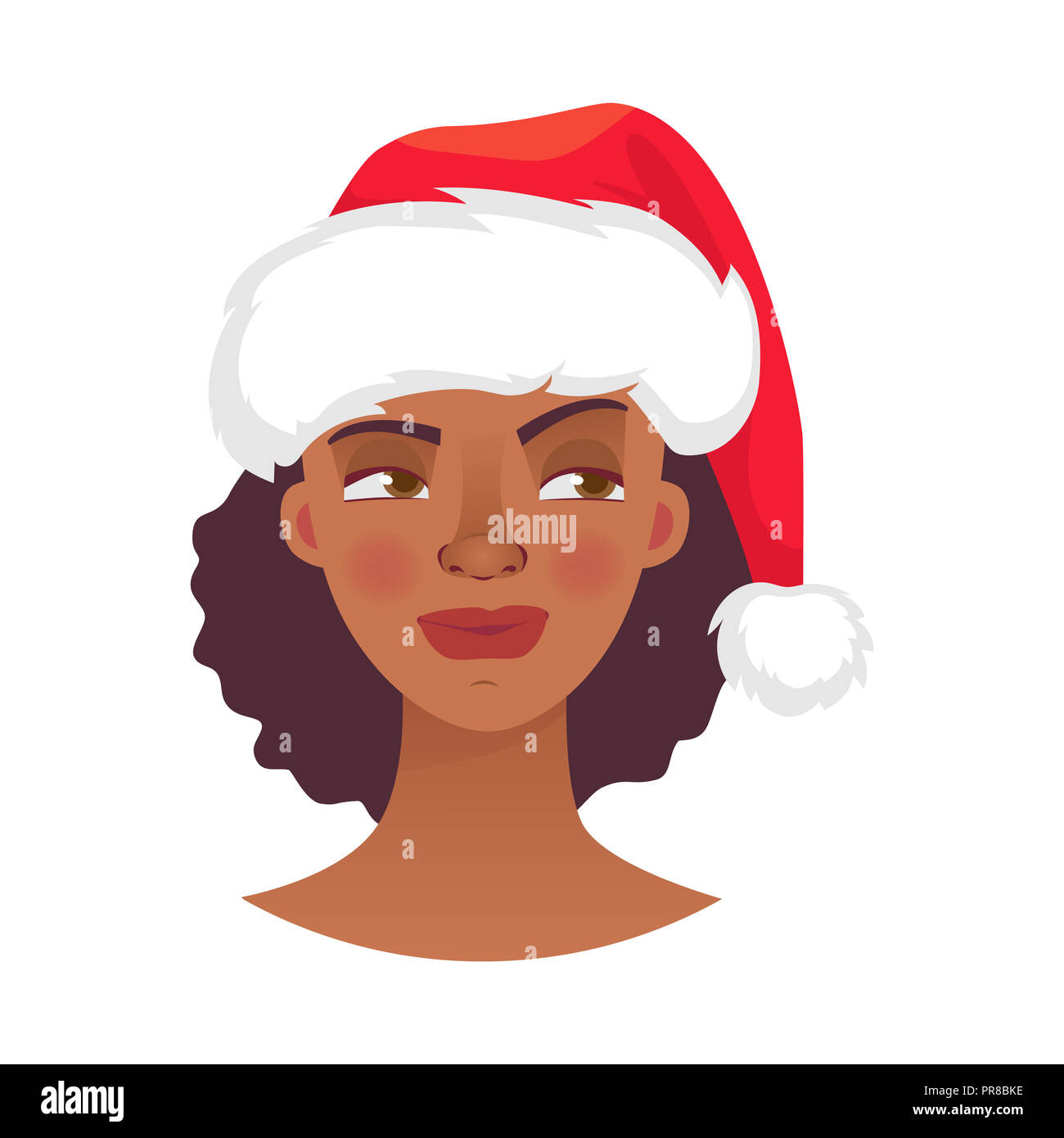 Christmas woman in santa claus hat. Emotions of african american woman ...