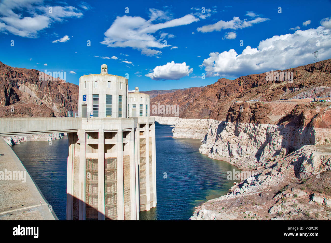 Hoover Dam Power Towers and Reservoir Stock Photo Alamy