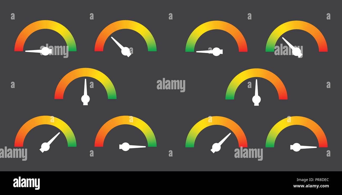 Meter signs infographic gauge element from red to green and green to