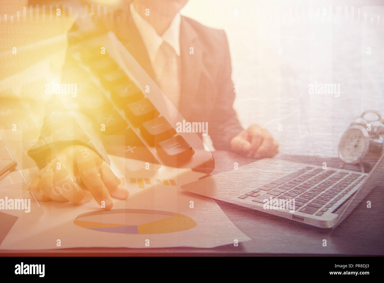 double exposure,illustration,background,black,black background,business,button,calculate,calculator,character,close,compute,computer,copy space,design Stock Photo