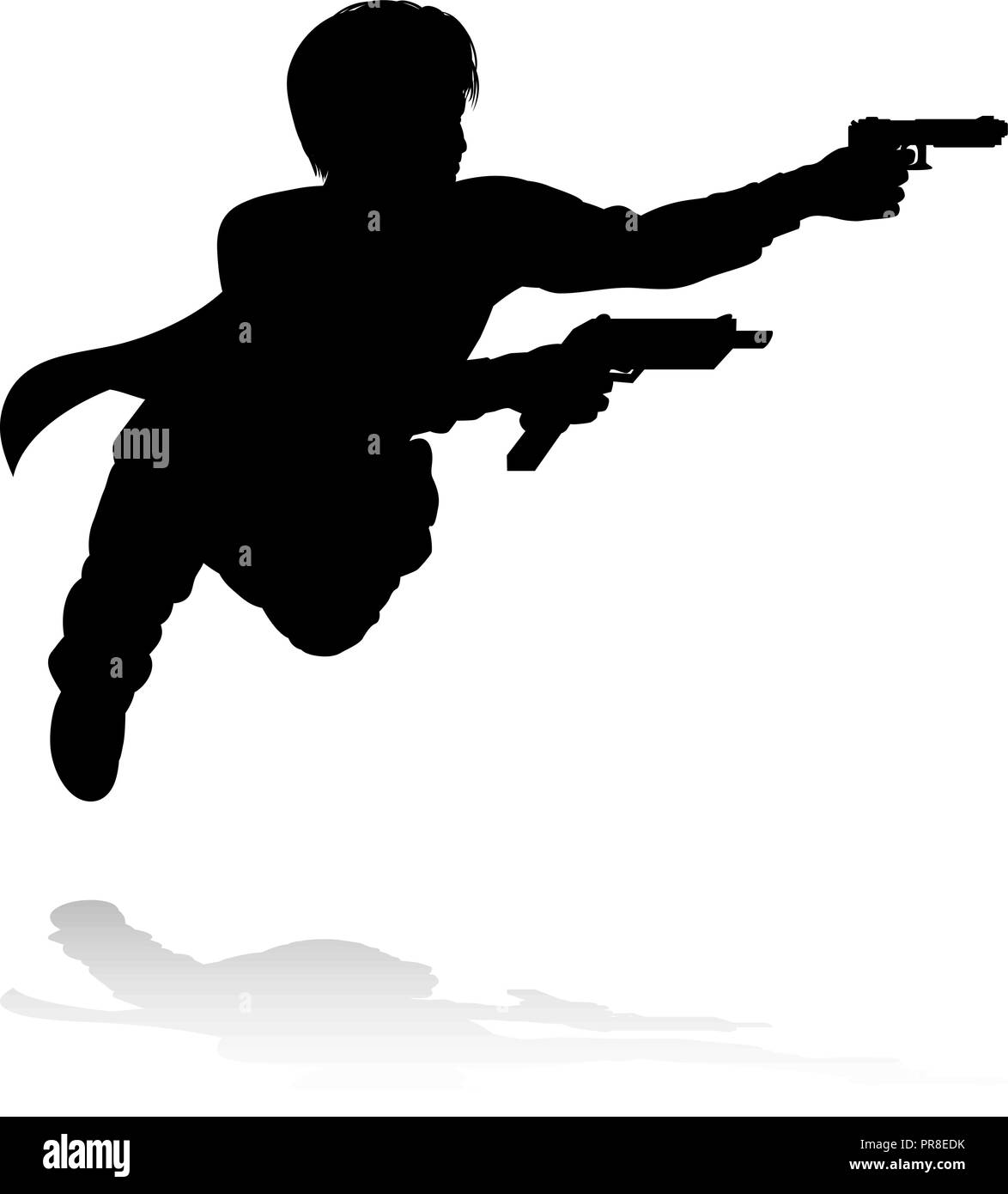 Action Movie Shoot Out Person Silhouette Stock Vector