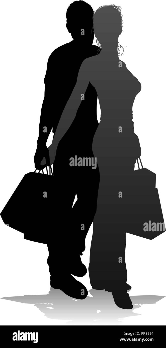 Young Couple Shopping Silhouettes Stock Vector