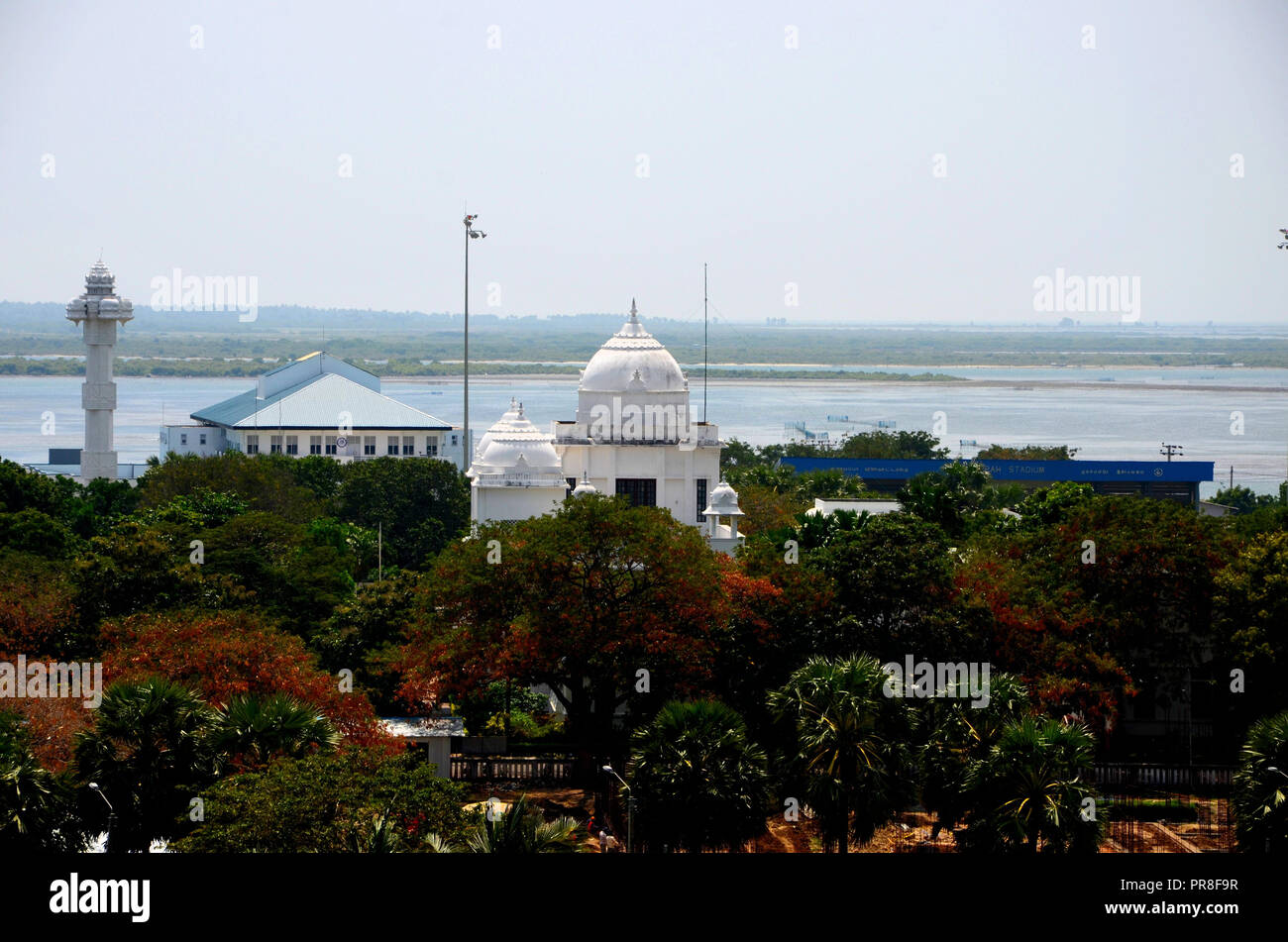 Aerial View Of Jaffna City With White Library Building And Sea And
