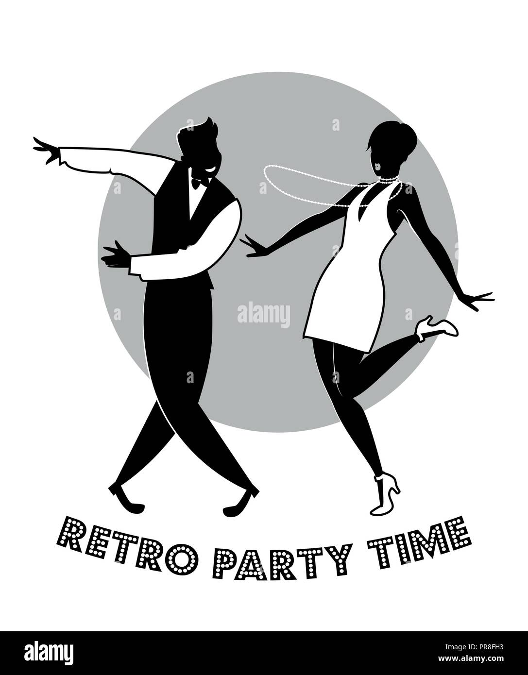 Funny couple dancing charleston. Cartoon retro style Stock Vector